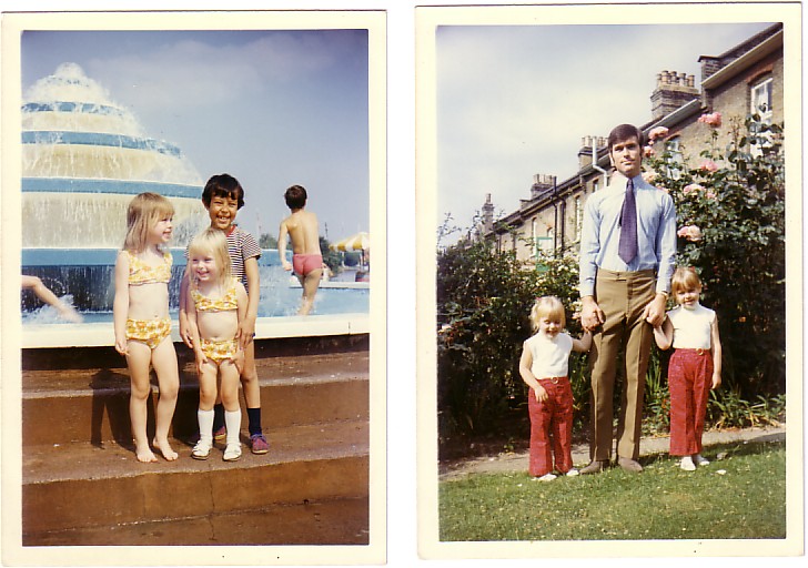 [At Butlins with cousin David & Claire. Angela & Claire with their Dad.JPG]