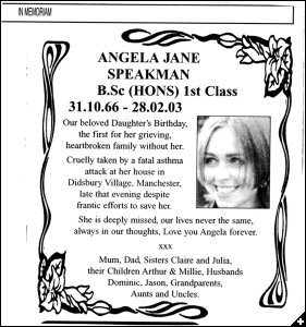 [Angela's Memoriam in local paper Birthday 2003]