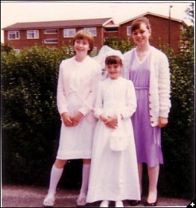[Claire, Julia & Angela on Julia's First holy Communion Day]